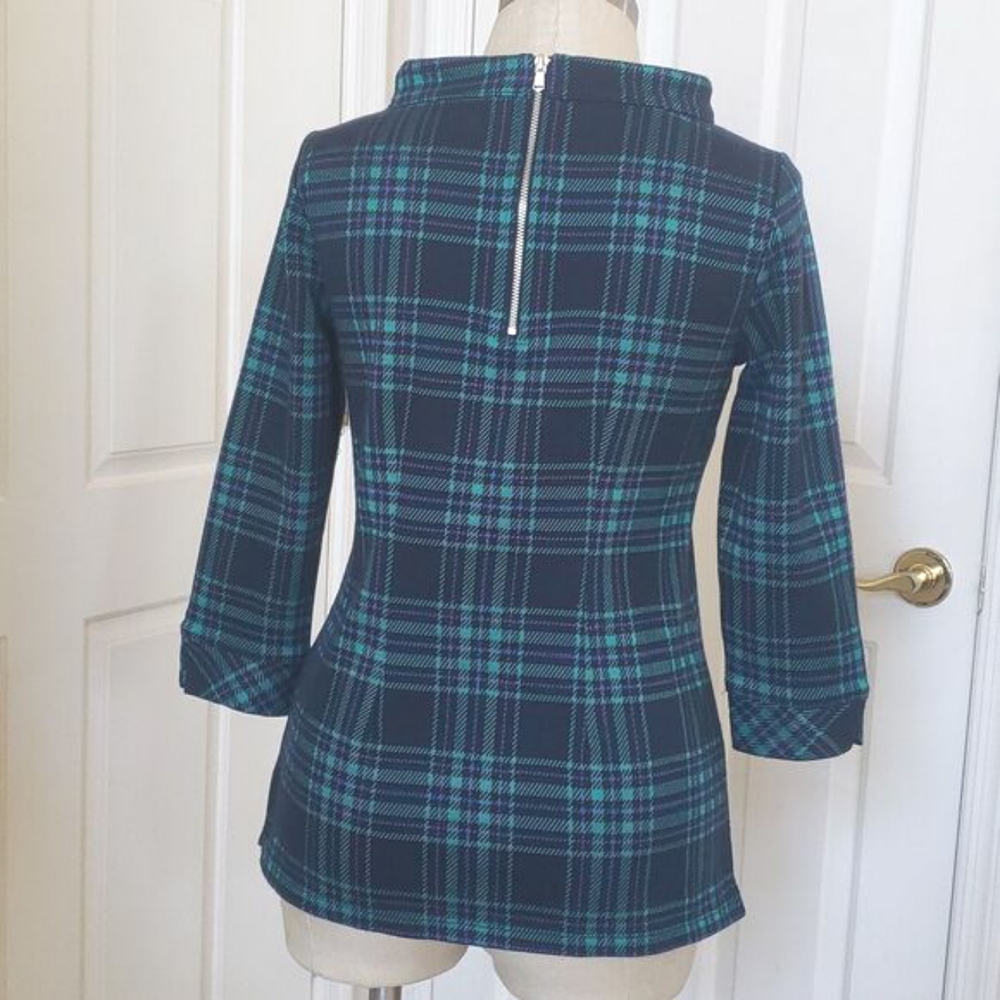 TALBOTS Funnel Neck Knit Top Blue Green Black Blackwatch Plaid - Picture 6 of 16